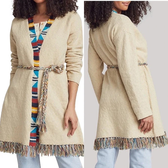 New Faherty Crow Stripes Tassel Organic Cotton Duster Cardigan M/ L - Picture 1 of 4